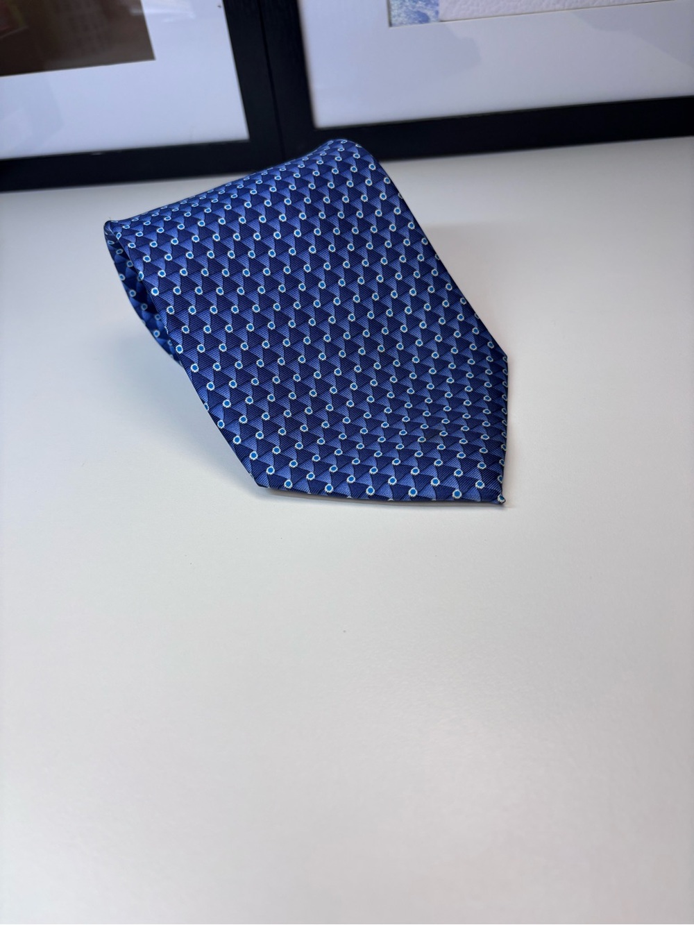 Navy Blue Patterned Men's Tie by Belisi 100% Silk Handmade Tie